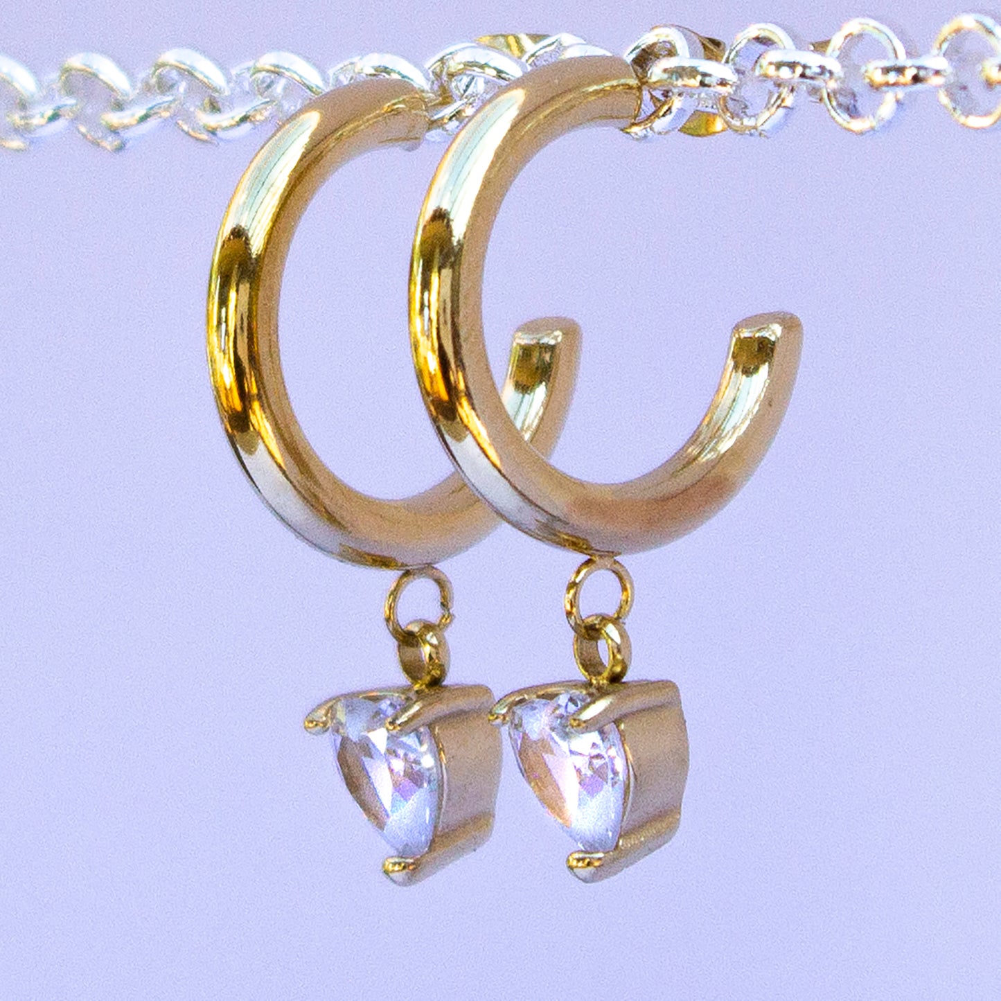 Heart shaped zirconia huggie clear
