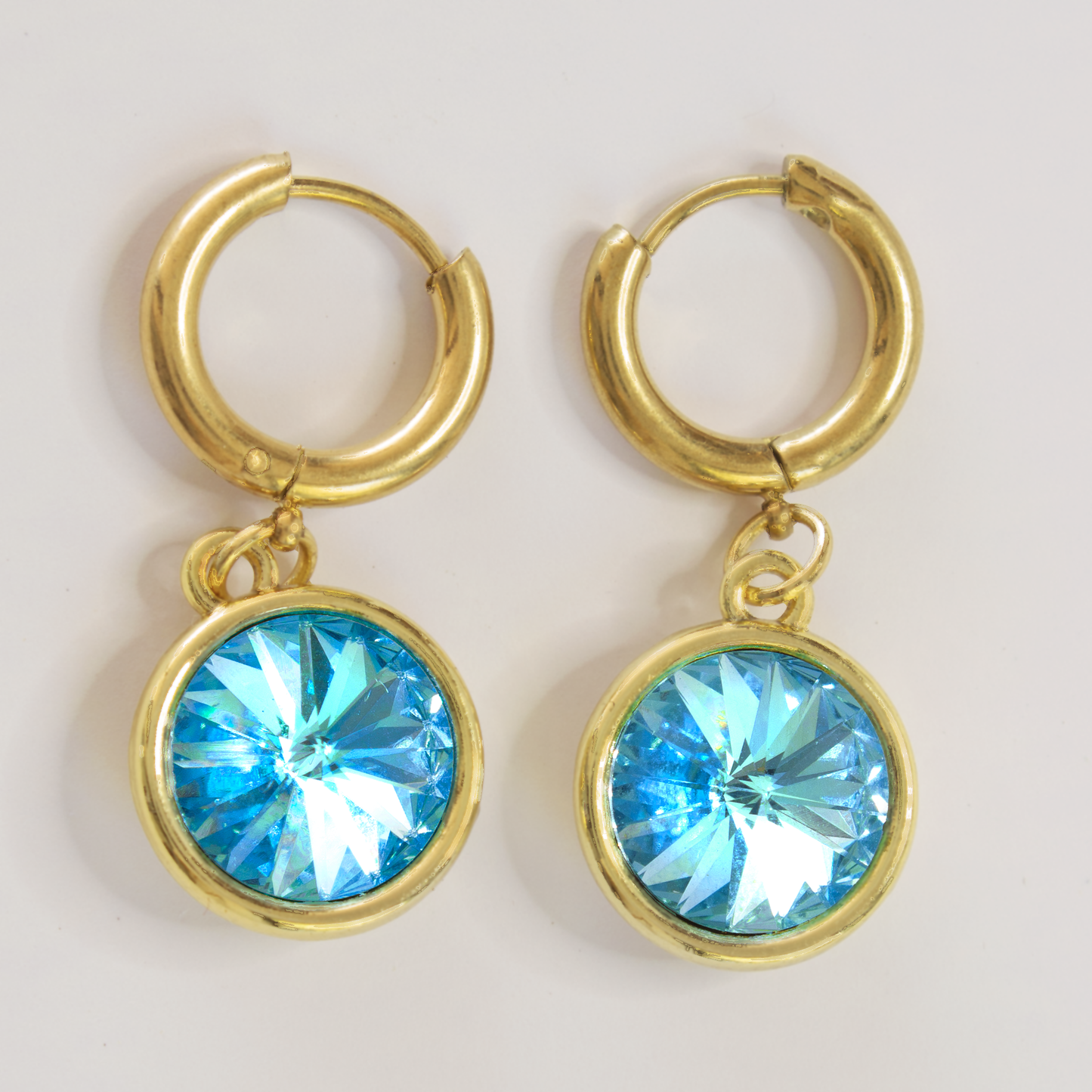 Austrian crystals huggie earring-2 colours: Turquoise and Sky Blue