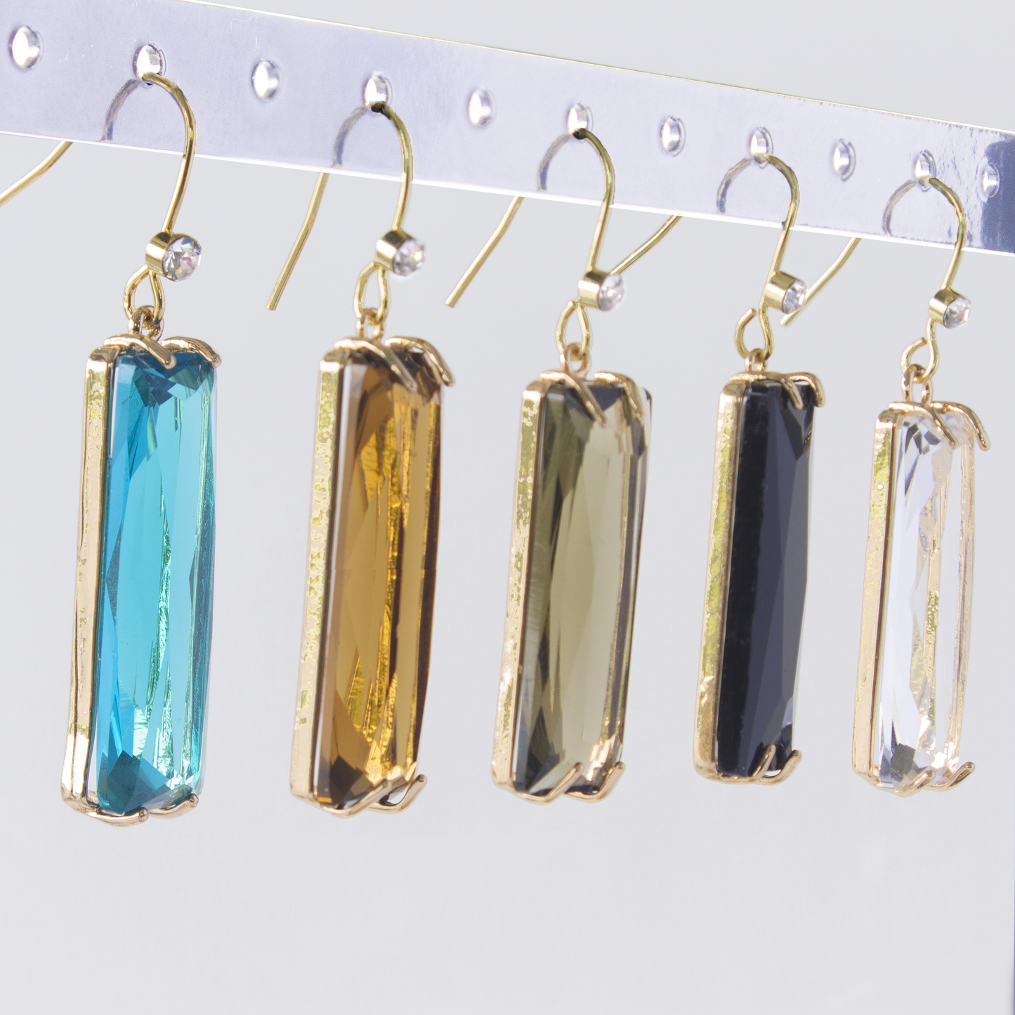 Oblong crystal earrings-Five colours