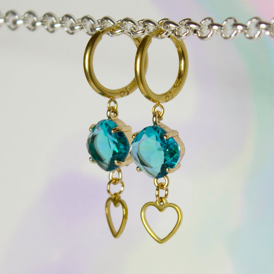 Huggie Hoops with jewel-Turquoise