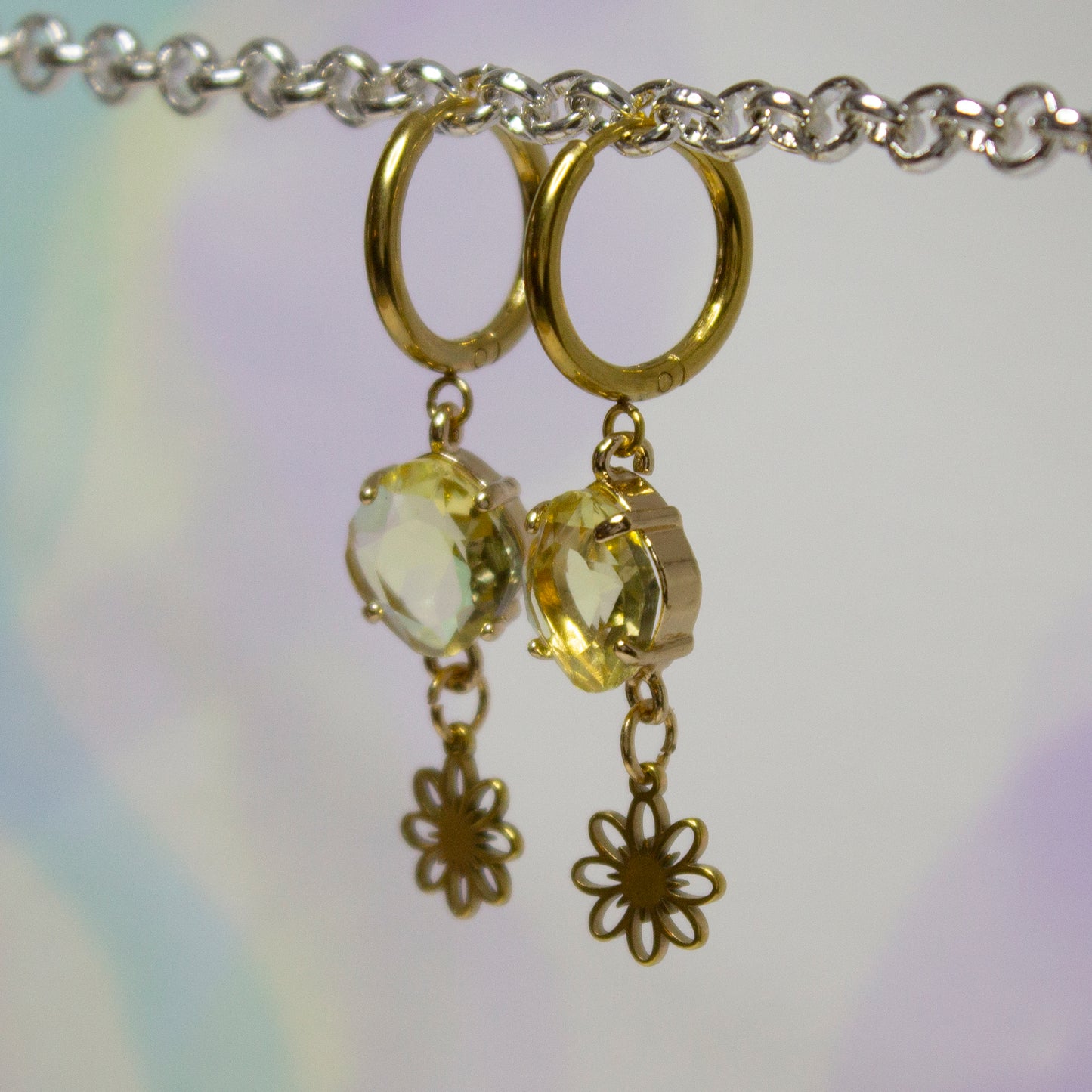 Huggie Hoops with jewel-Lemon